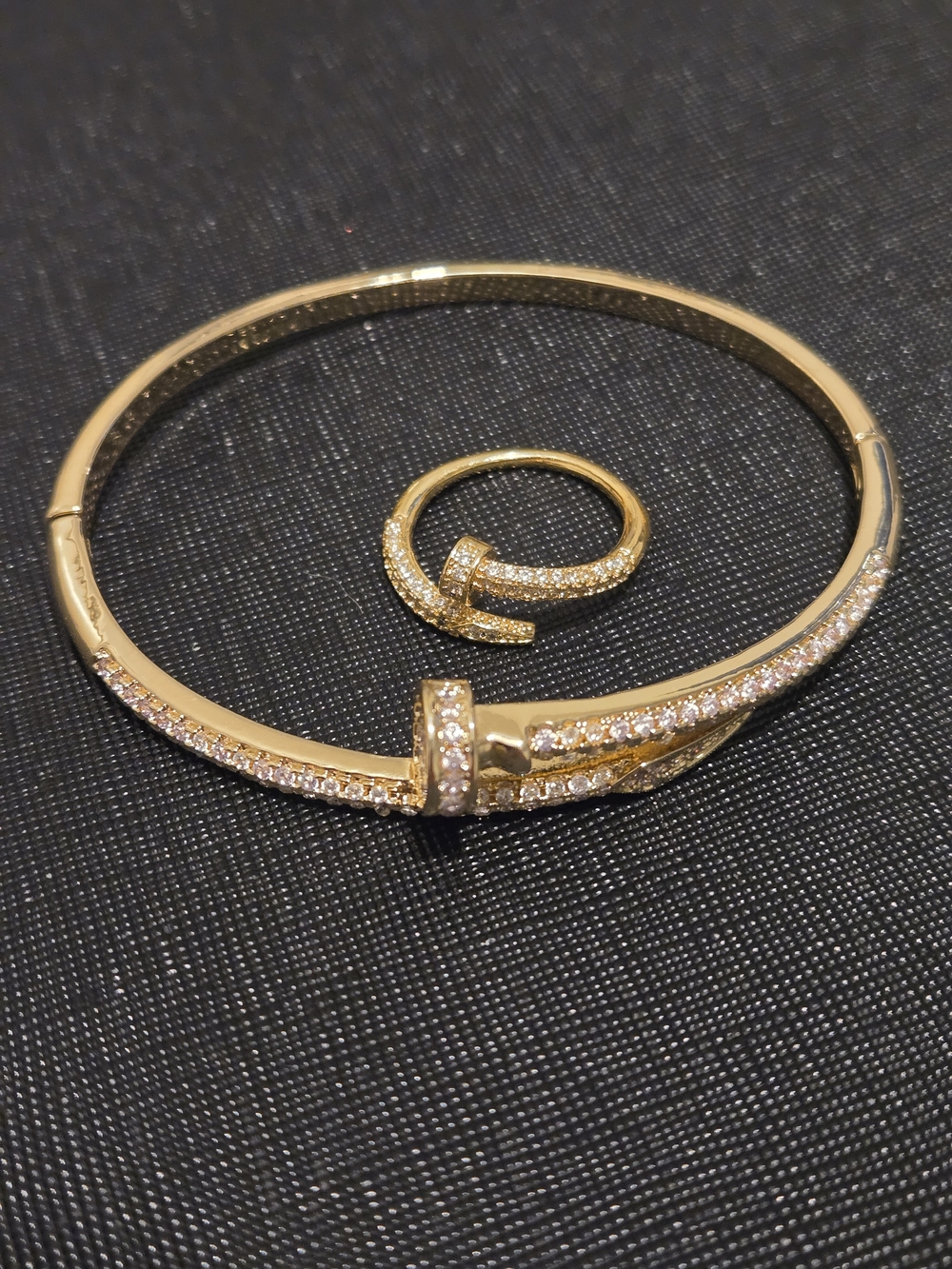 Gold Tone Pave Crystal Bangle and Ring Set - Women's Jewelry
